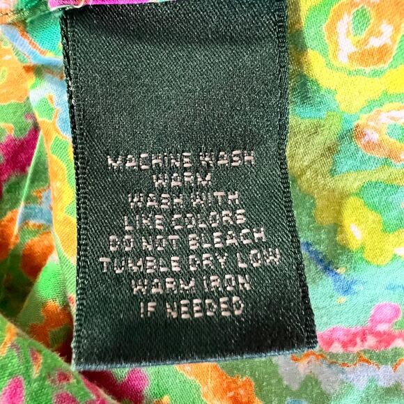 Lauren Ralph Lauren Button Down Shirt Boho Paisley Green Cotton 1X - Picture 10 of 11